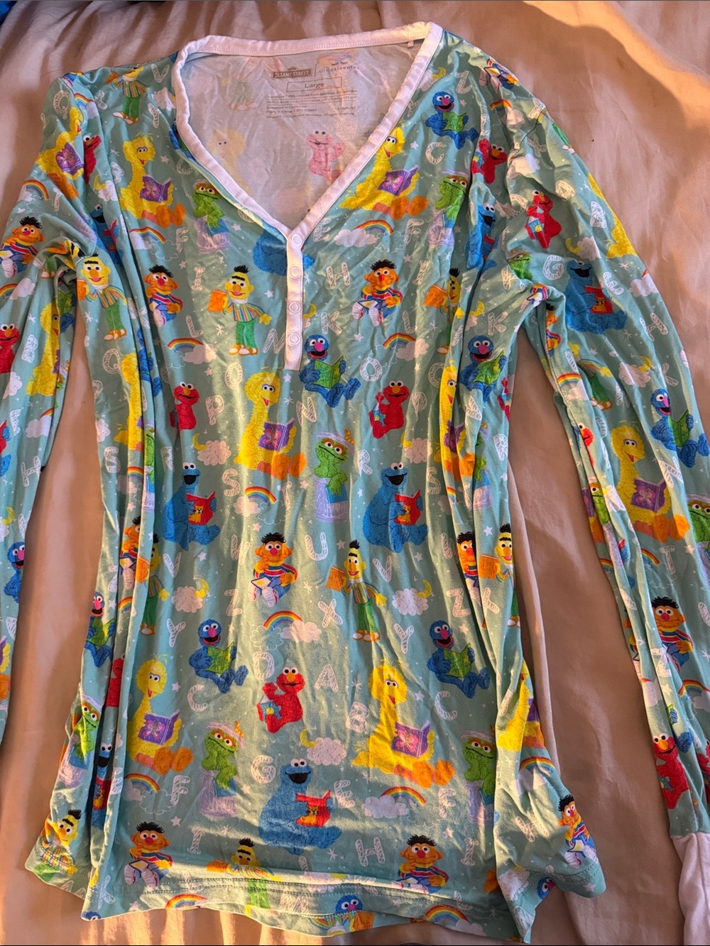 Little Sleepies Girls' Light Blue Sesame Street Character Pajama Top